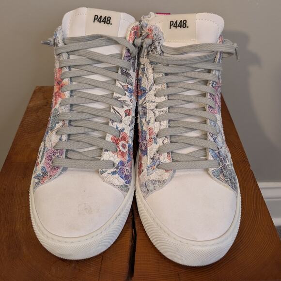 P448 High Top Sneaker RARE Snake-Embossed Floral Print Zip- Size 41/10.5 - Picture 2 of 14